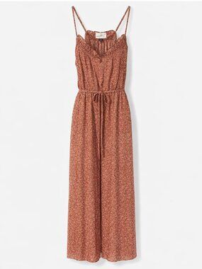 Universal Thread Smocked Maxi Dress Rust Print‎ Tie Waist Size XS Boho Summer